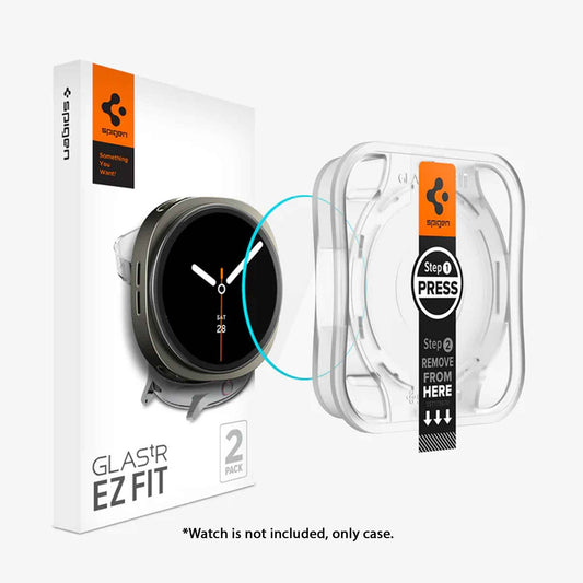 [ 2 Pack ] SPIGEN GLAS.tR EZ Fit Screen Protector for Samsung Galaxy Watch 8 / 8 Classic ( 46mm / 44mm / 40mm) with Installation Tray