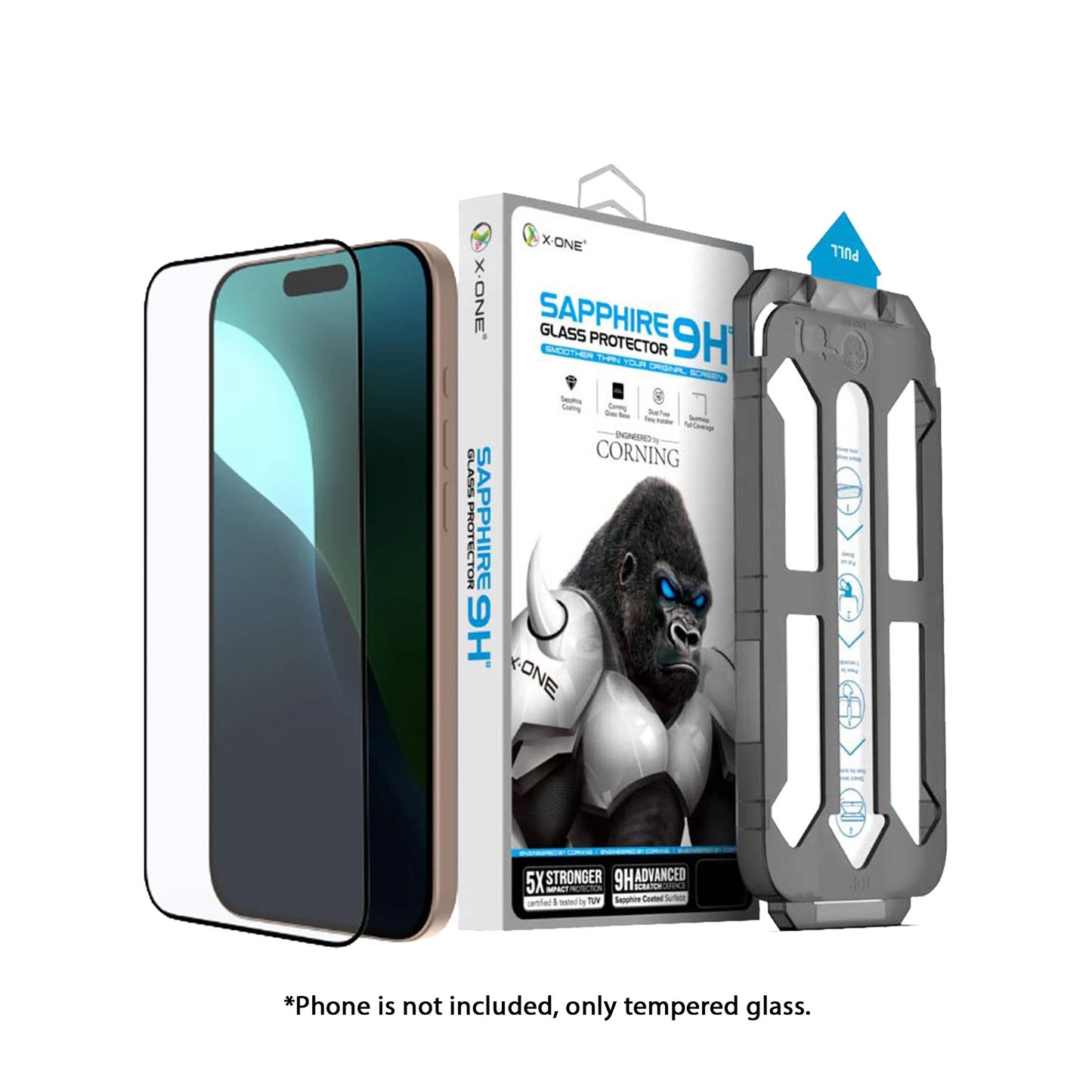 X.One Sapphire Series ( Upgraded Corning ) Full Screen Tempered Glass for iPhone 16 Series - With Installer Kit