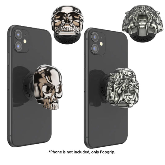 PopSockets Swappable PopGrip Luxe - Heavy Metal Skull / Tigers Eye