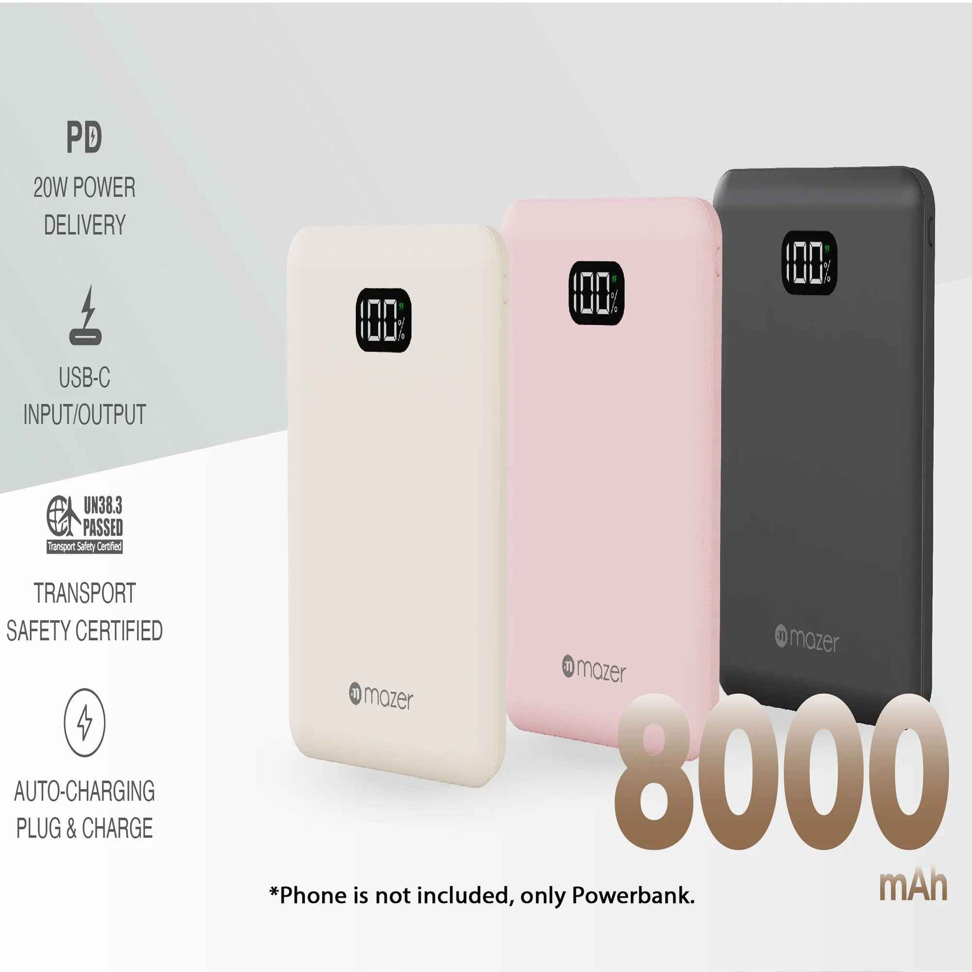 Mazer PowerCharge Pocket 8000mAh PD20W Power Bank - Airline Transport Safety Certified