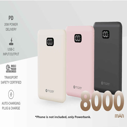 Mazer PowerCharge Pocket 8000mAh PD20W Power Bank - Airline Transport Safety Certified