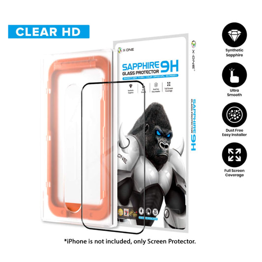 X.One Upgraded Sapphire Coated Glass Screen Protector for iPhone 15 Series with Dust Free Installer Kit