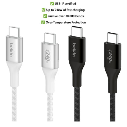 [ONLINE EXCLUSIVE] BELKIN BoostCharge USB-C to USB-C 240W PD3.1 480 Mbps Braided Cable - Forexengineer -Malaysia- 745883859047-745883859061-745883859054-CAB015BT2MWH