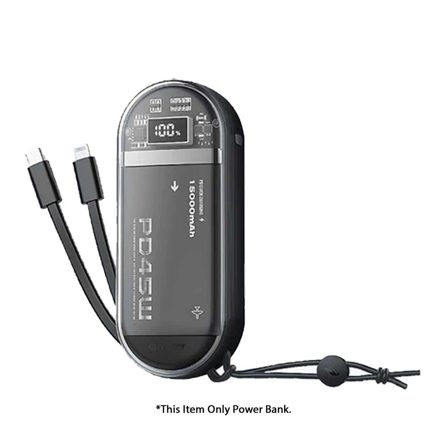 Mazer PowerCharge Link 1545 - Built-in Lightning & USB-C Cables 15000mAh Power Bank - Black