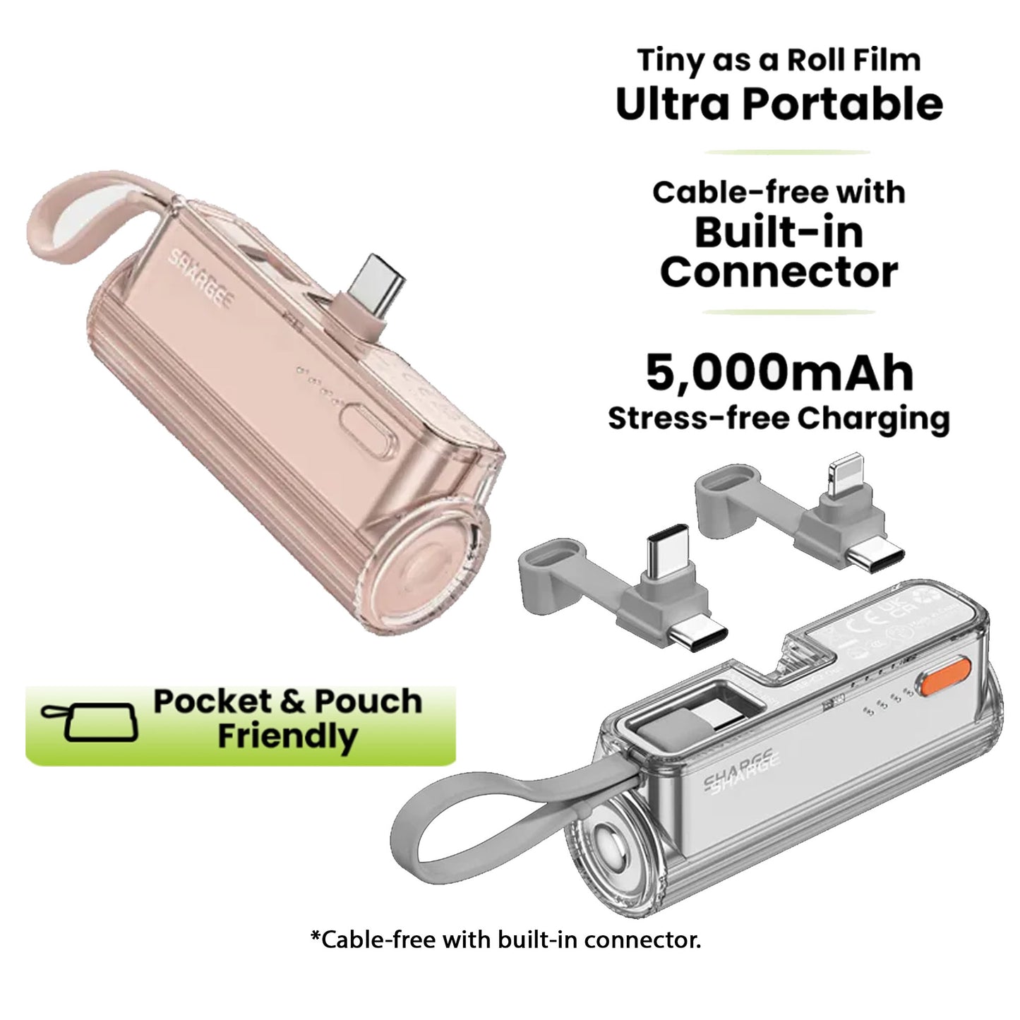 [ONLINE EXCLUSIVE] Sharge Flow Mini 5000mAh Powerbank with Built-in Cable and Interchangable Connector