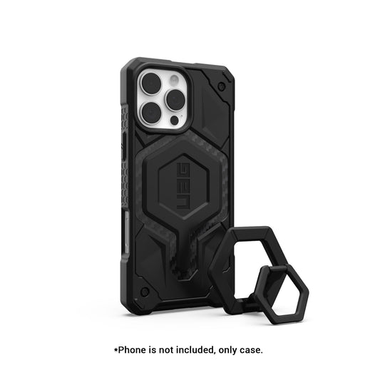 UAG Monarch Pro Magsafe Bundle - Carbon Fiber Case + Black Ring Stand for iPhone 16 Pro Max