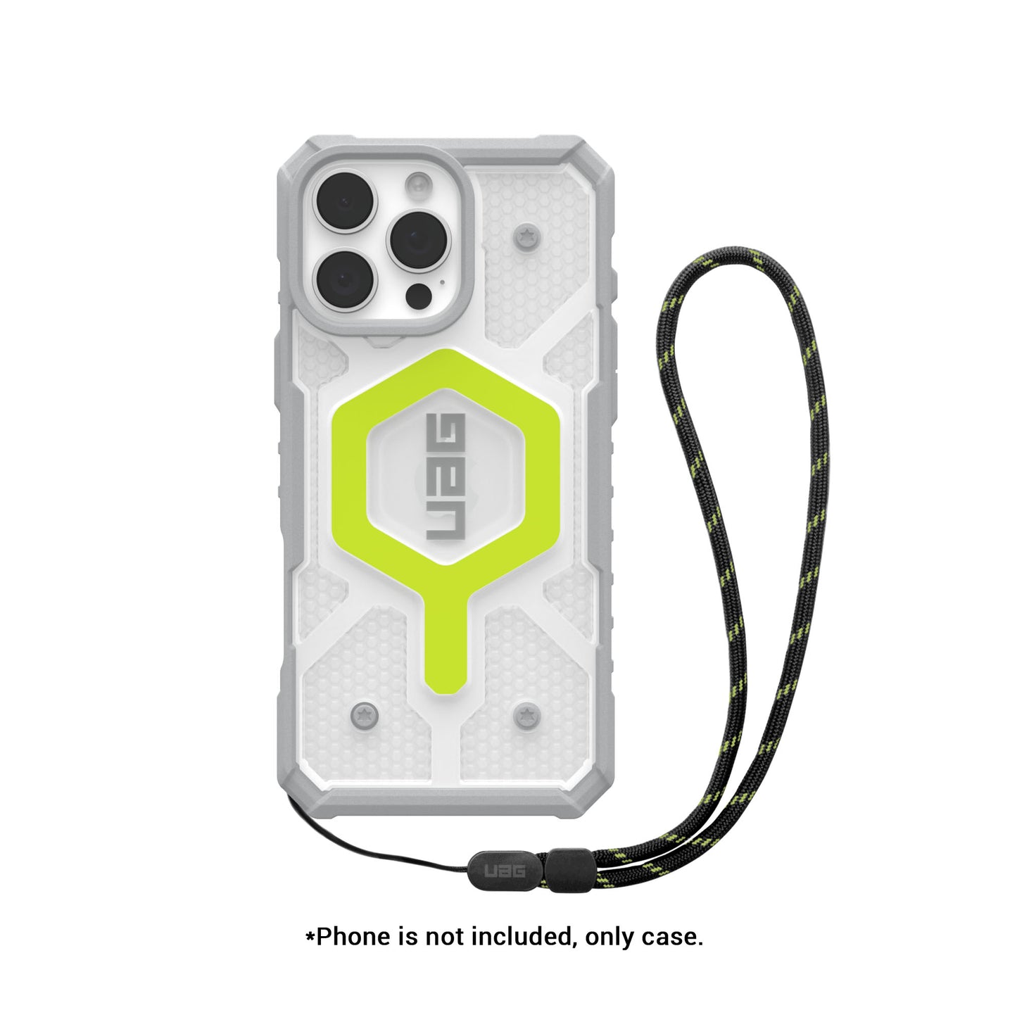 UAG Pathfinder Clear MagSafe Bundle - Active Neon Case + Black Neon Lanyard for iPhone 16 Pro Max