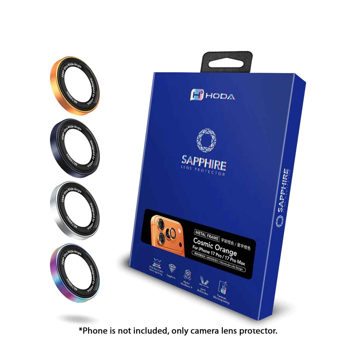 [ 17 Pro Max / 17 Pro ] Hoda Sapphire Lens Protector (Monocular Like Design) with Anti-Reflection Optical Coating