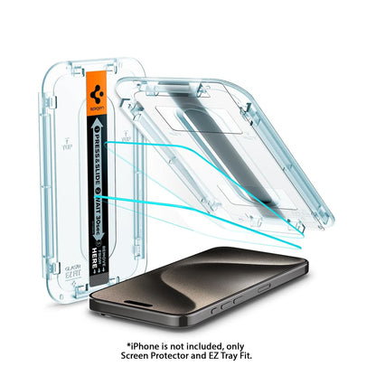 [2 PACK] Spigen Glas.tR EZ Fit Screen Protector for iPhone 15 Series - EZ Fit Tray Included - Transparency - Forexengineer -Malaysia- 8809896751964-8809896752145-8809896752060-8809896752244