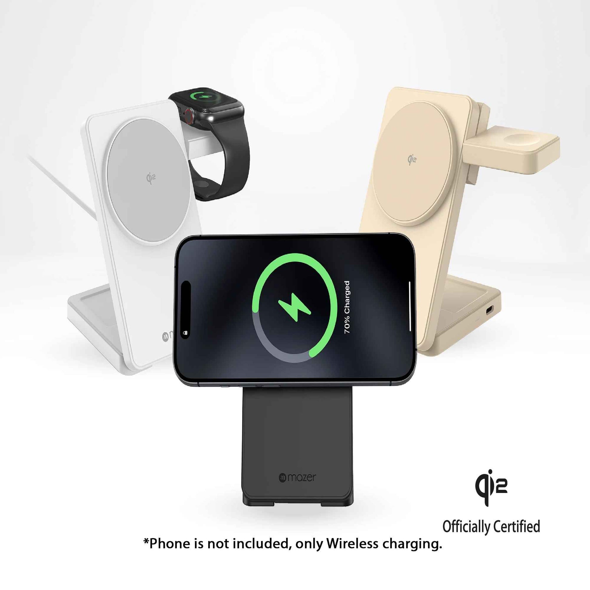 Mazer MagFold06 Qi2 Certified 15w Foldable 3-in-1 Wireless Charger - with MCMC/SIRIM Cert