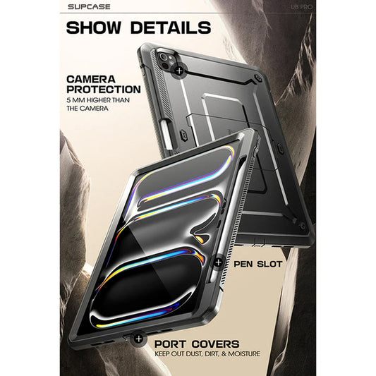 Supcase Unicorn Beetle Pro Case for iPad Pro 11" / Pro 13" ( 2024 ) M4 with Pencil Holder & Built-in Screen Protector - Black - Forexengineer -Malaysia- 843439142961-843439143005
