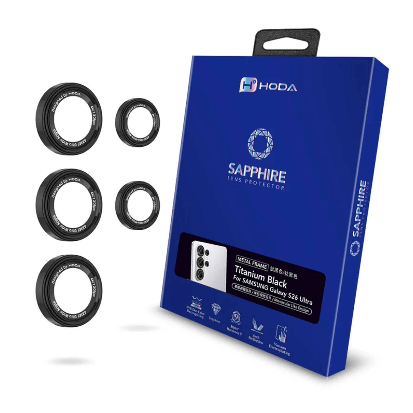 Hoda Sapphire Lens Protector for Samsung Galaxy S26 Ultra / S25 Ultra ( 5pcs lens in 1 box )