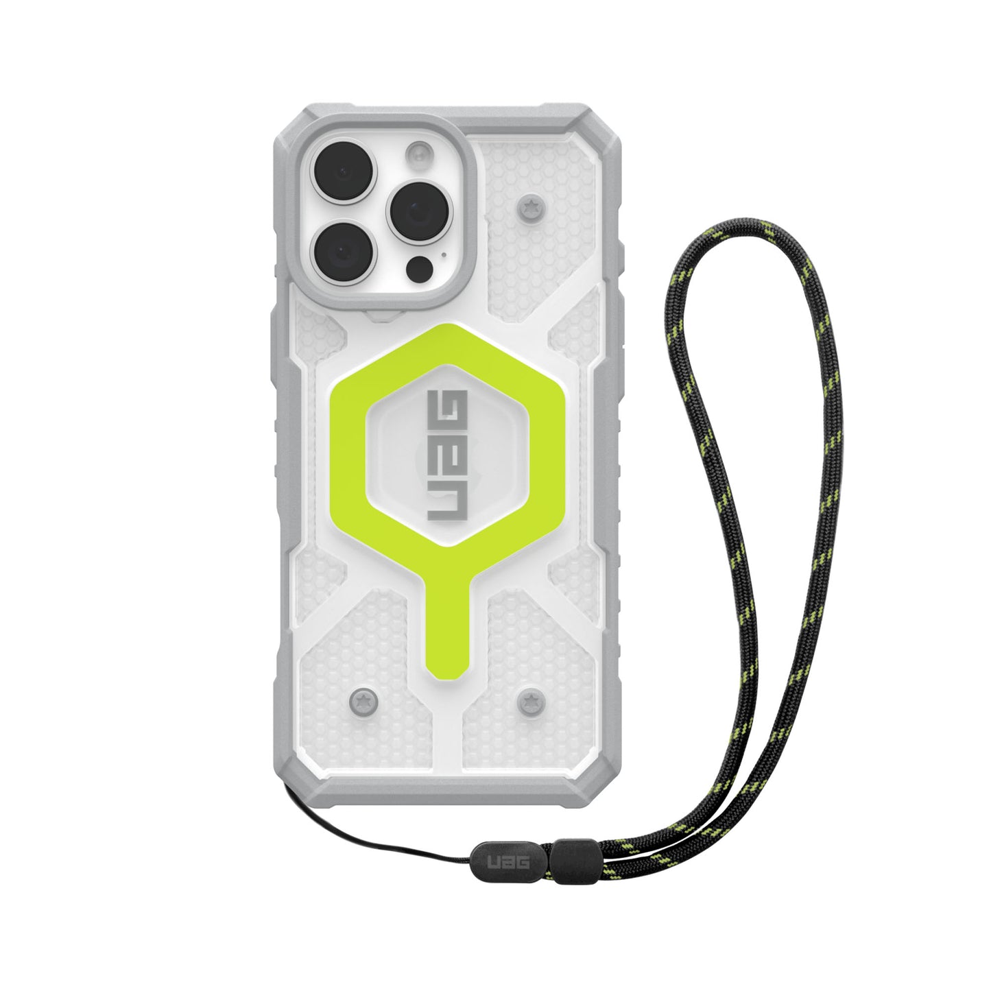 UAG Pathfinder Clear MagSafe Bundle - Active Neon Case + Black Neon Lanyard for iPhone 16 Pro Max