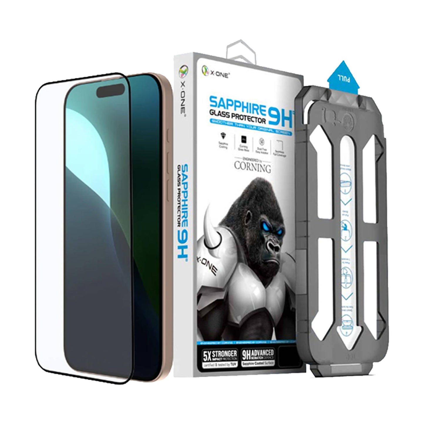 X.One Sapphire Series ( Upgraded Corning ) Full Screen Tempered Glass for iPhone 16 Series - With Installer Kit