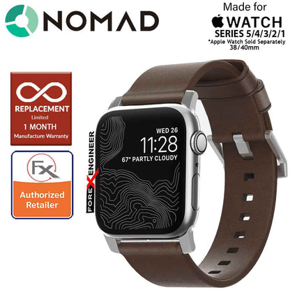 [ONLINE EXCLUSIVE] Nomad Modern Leather Strap Apple Watch Series 7 - SE - 6 - 5 - 4 - 3 - 2 - 1 ( 41mm - 40mm - 38mm ) - Rustic Brown Leather with Silver Hardware ( Barcode : 855848007489 )