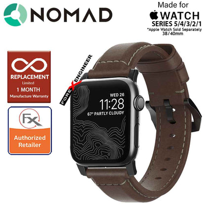 Nomad Traditional Leather Strap Apple Watch Series 7 - SE - 6 - 5 - 4 - 3 - 2 - 1 ( 41mm - 40mm - 38mm ) - Rustic Brown Leather with Black Hardware ( Barcode : 855848007359 )