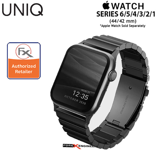 [RACKV2_CLEARANCE] UNIQ Strova Stainless Steel Watch Band for Apple Watch Series 7 - SE - 6 - 5 - 4 - 3 - 2 - 1 ( 45mm - 42mm - 44mm ) - Premium 304 Stainless Steel - Black  ( Barcode : 8886463674246 )