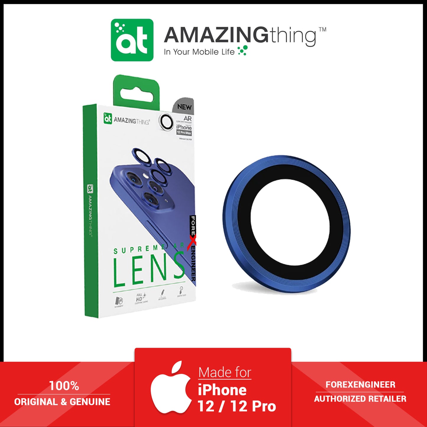 AmazingThing SUPREME AR 3D Lens Protector for iPhone 12 Pro - 3 pcs - Blue (Barcode: 4892878062947 )