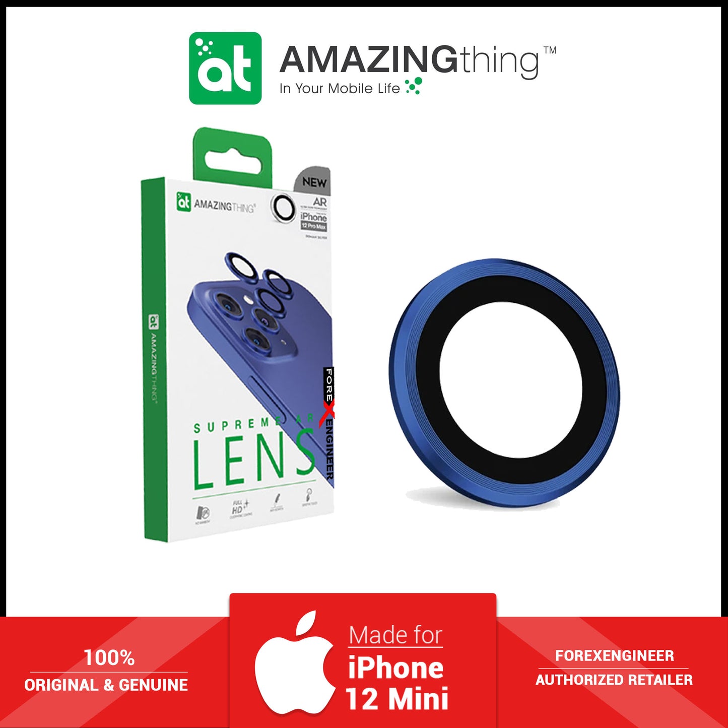 AmazingThing SUPREME AR 3D Lens Protector for iPhone 12 - 12 Mini - 2 pcs - Blue (Barcode: 4892878062893 )