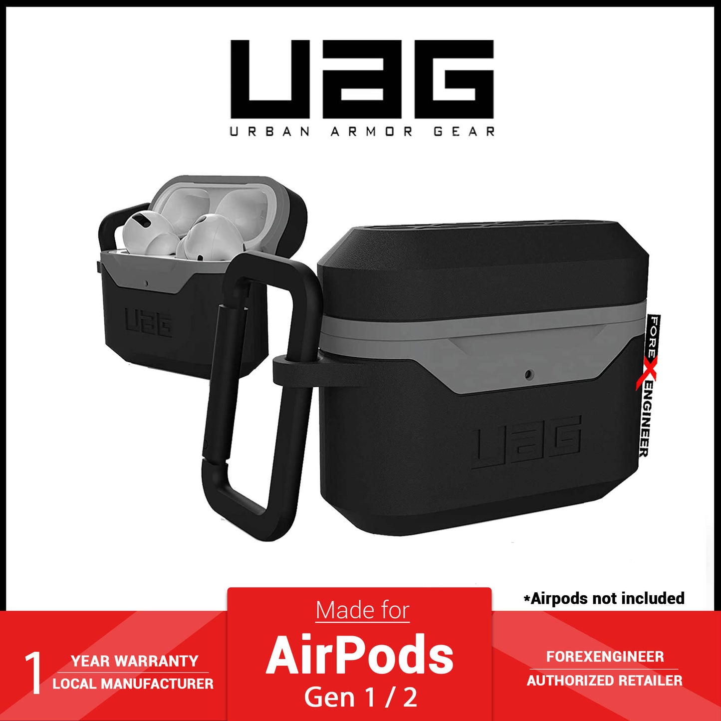 UAG Hardcase Case V2 for Airpods Gen 2/1- Black - Grey