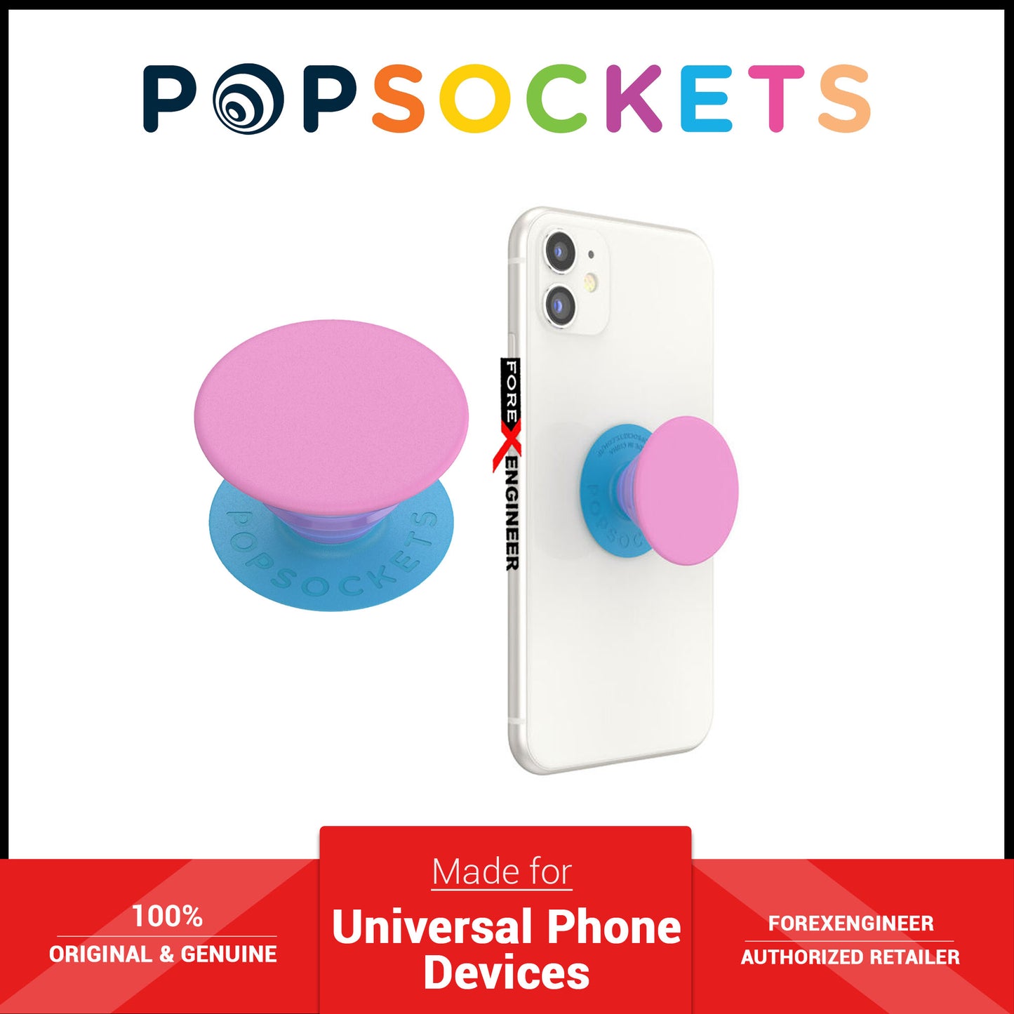 PopSockets Swappable PopGrip Pastel Brights Color - Block Pink ( Barcode : 840173706855 )