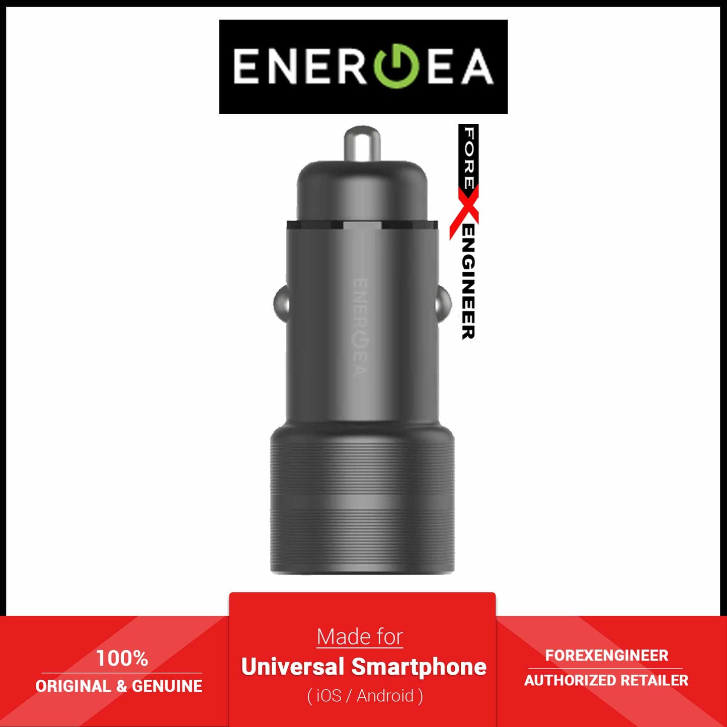 Energea AluDrive PD20+ Car Charger ( USB-C PD20 + USB-A QC3.0 Duo Port Aluminium 38W ) - Gunmetal (Barcode: 6957879424120 ) - Forexengineer -Malaysia- 6957879424120