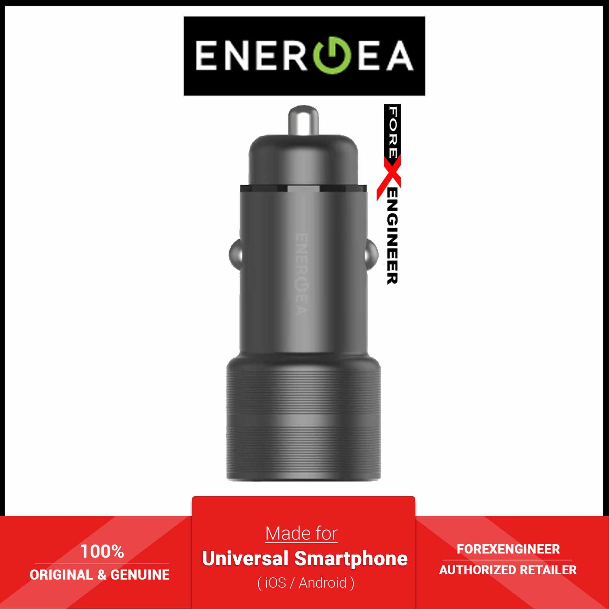 Energea AluDrive PD20+ Car Charger ( USB-C PD20 + USB-A QC3.0 Duo Port Aluminium 38W ) - Gunmetal (Barcode: 6957879424120 ) - Forexengineer -Malaysia- 6957879424120