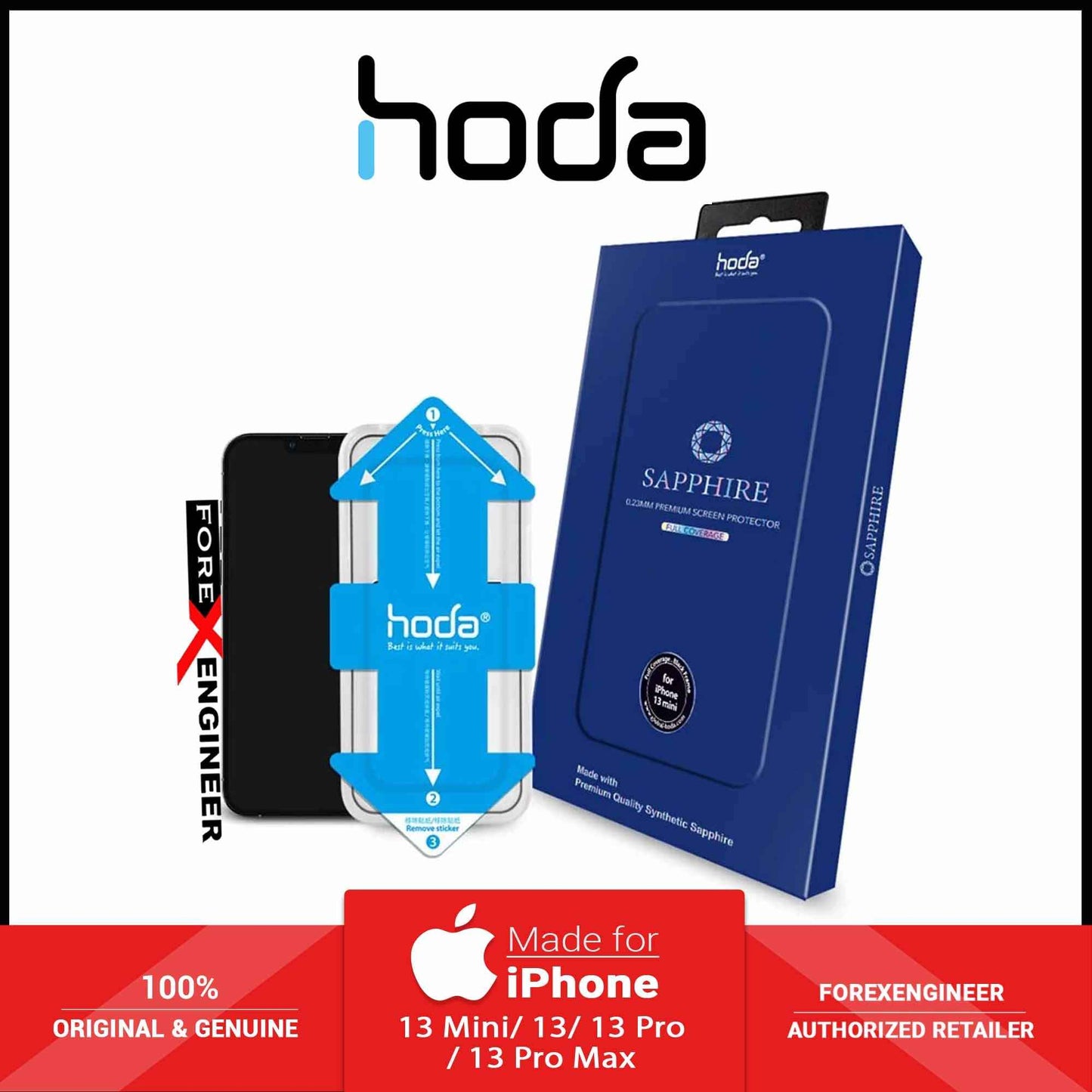 Hoda Sapphire Tempered Glass for iPhone 13 Mini 5.4" 5G - Screen Protector with Helper (Barcode: 4711103542125 )