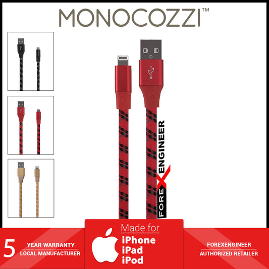 Monocozzi Motif Braided Lightning Cable Flat ( 100cm ) - Red (Barcode: 4895199102064 )