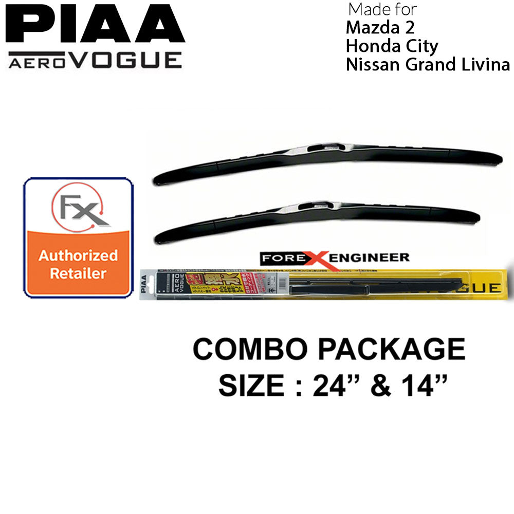 PIAA Aero Vogue Silicon Wiper ( Combo 14” & 24” ) for Toyota Vios - Honda City - Nissan Grand Livina - Mazda 2 ( Barcode : 4960311017967+4960311018056 )