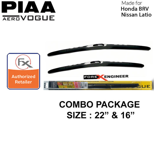 PIAA Aero Vogue Silicon Wiper ( Combo 16” & 22” ) for Honda BRV - Nissan Latio ( Barcode : 4960311017981+4960311018049 )