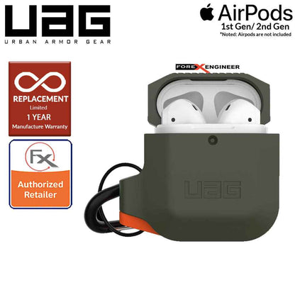 UAG AirPods Gen 1 & Gen 2 Silicone Case - Olive Drab - Orange Color