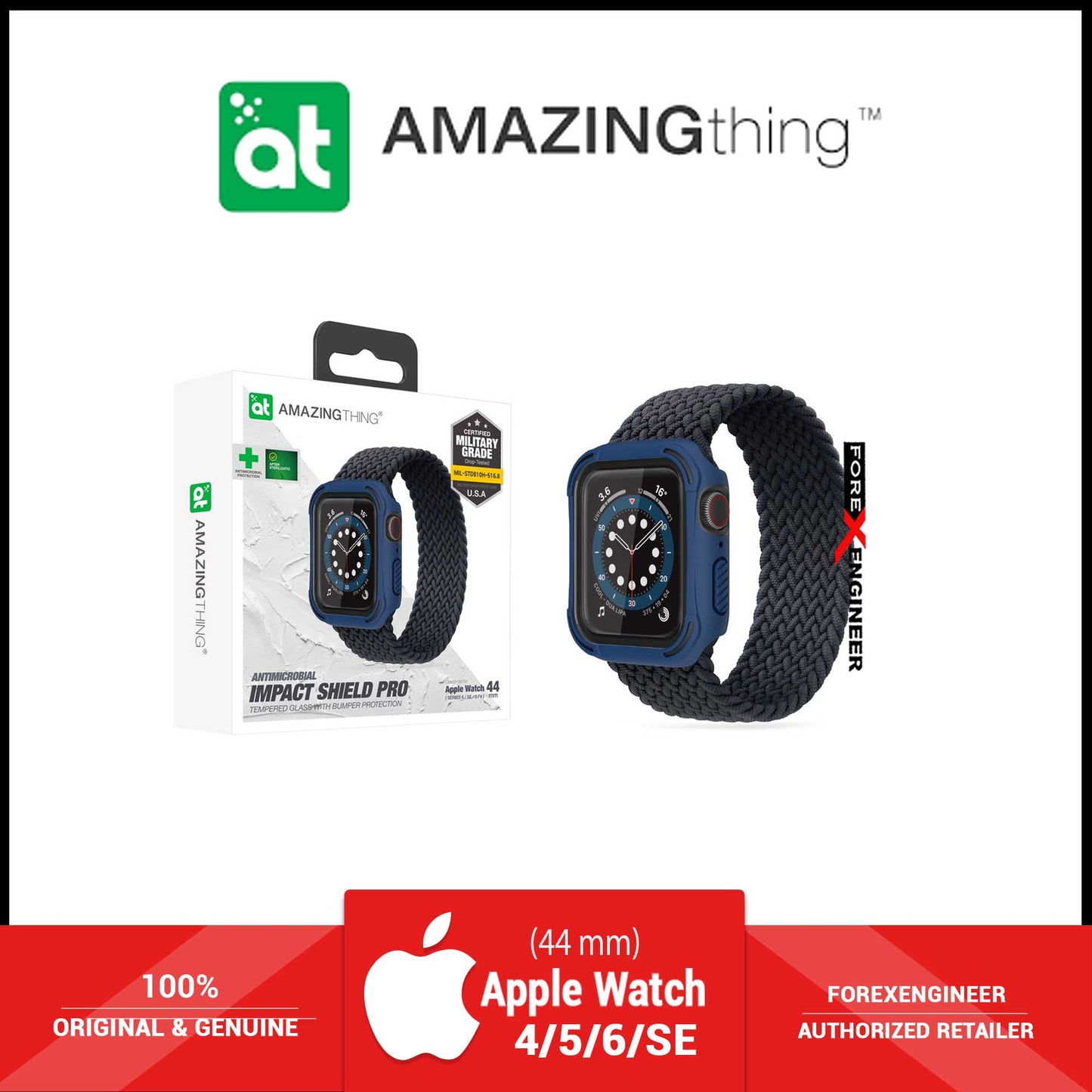 AmazingThing Impact Shield Pro for Apple Watch for Series SE - 6 - 5 - 4 ( 44mm) - Anti Bacterial proctective case with screen protector - Alaskan Blue (Barcode: 4892878064101 )