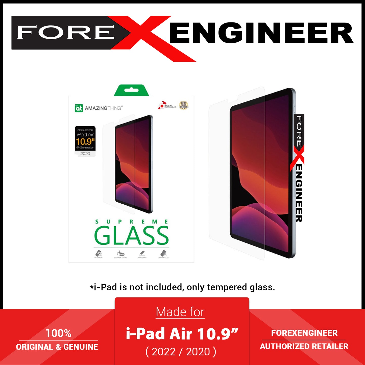 AMAZINGthing SUPREME Glass for i-Pad Pro 10.9" ( 5th Gen 2022 - 4th Gen 2020 ) 0.33mm - Ultra Clear (Barcode: 4892878061568 )