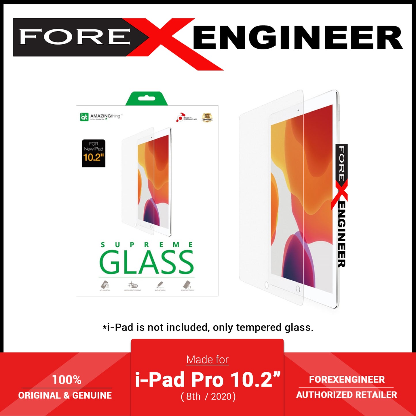 AMAZINGthing SUPREME Glass for i-Pad Pro 10.2" ( 8th Gen - 2020 ) 0.33mm - Ultra Clear (Barcode: 4892878062336 )