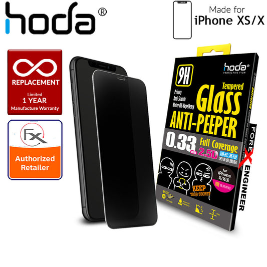 Hoda Tempered Glass for iPhone Xs - X - 2.5D 0.33mm Full Coverage Anti-Peeper Screen Protector - Black