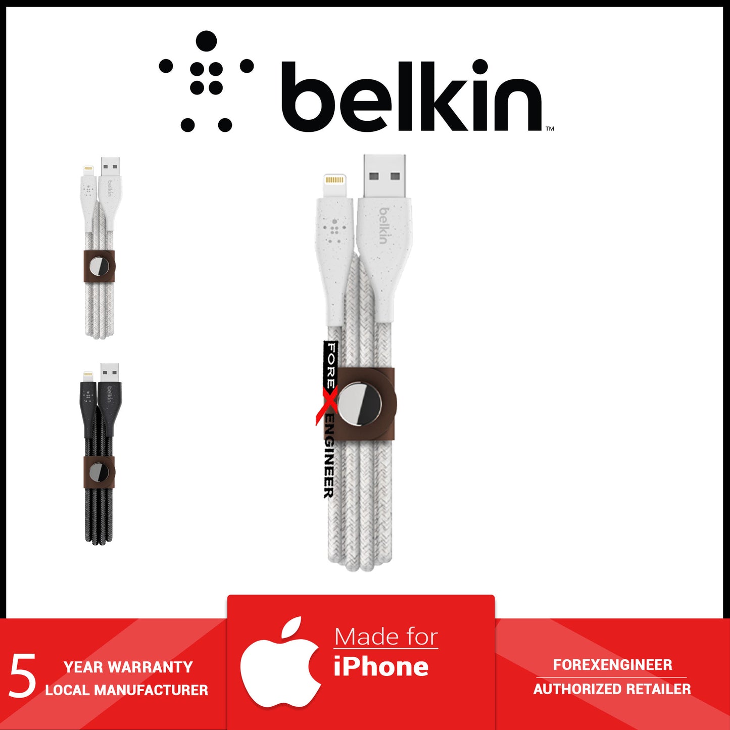 Belkin Duratek Plus Lightning to USB-A Cable ( 1.2m ) - White (Barcode: 745883769575 )