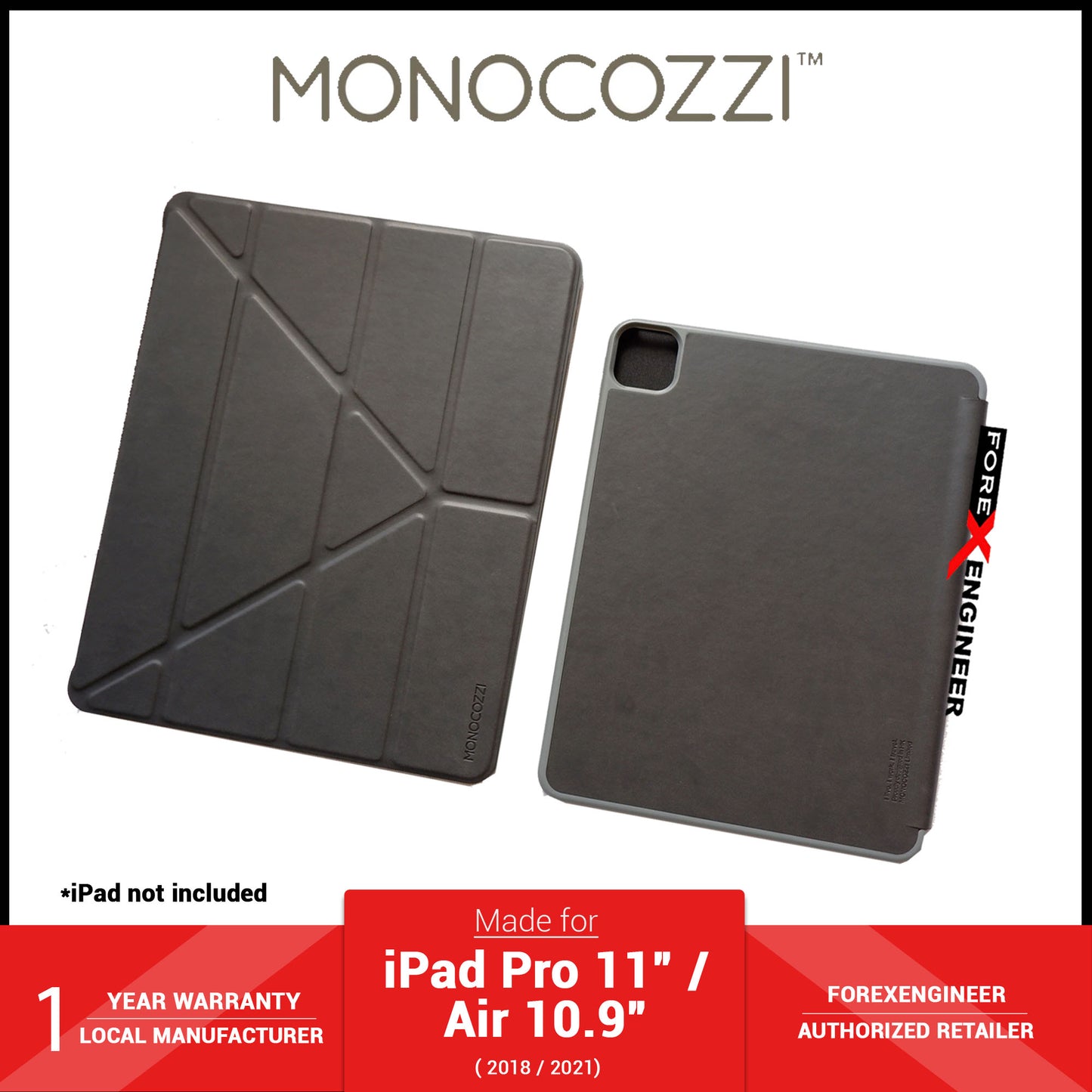 Monocozzi LUCID Plus Folio for iPad Pro 11" ( 3rd - 2nd - 1st Gen ) ( 2022 - 2018 ) - iPad Air 10.9" ( 5th Gen ) M1 Chip - Black (Barcode: 4895199106925 )