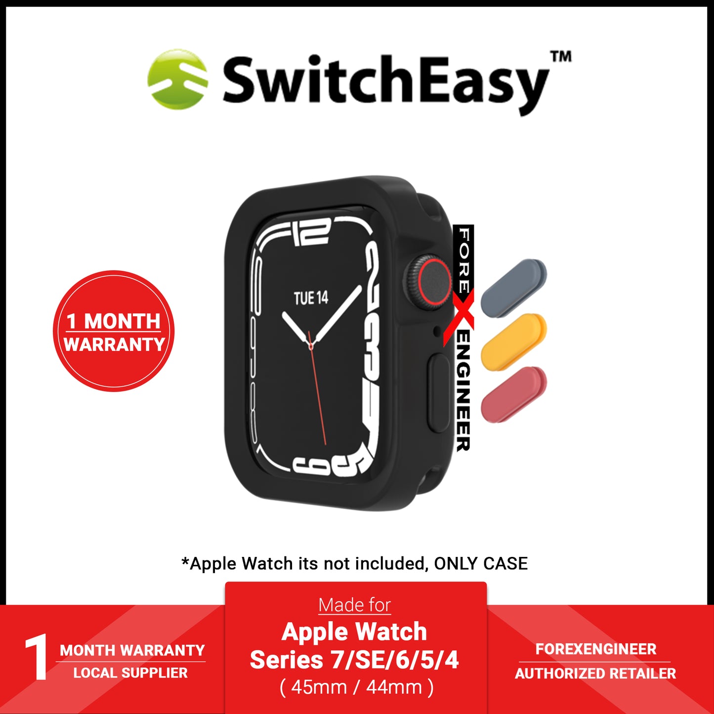 SwitchEasy COLORS Case for Apple Watch Series 7 - SE - 6 - 5 - 4 ( 45mm - 44mm ) - Black (Barcode: 4895241104893 )