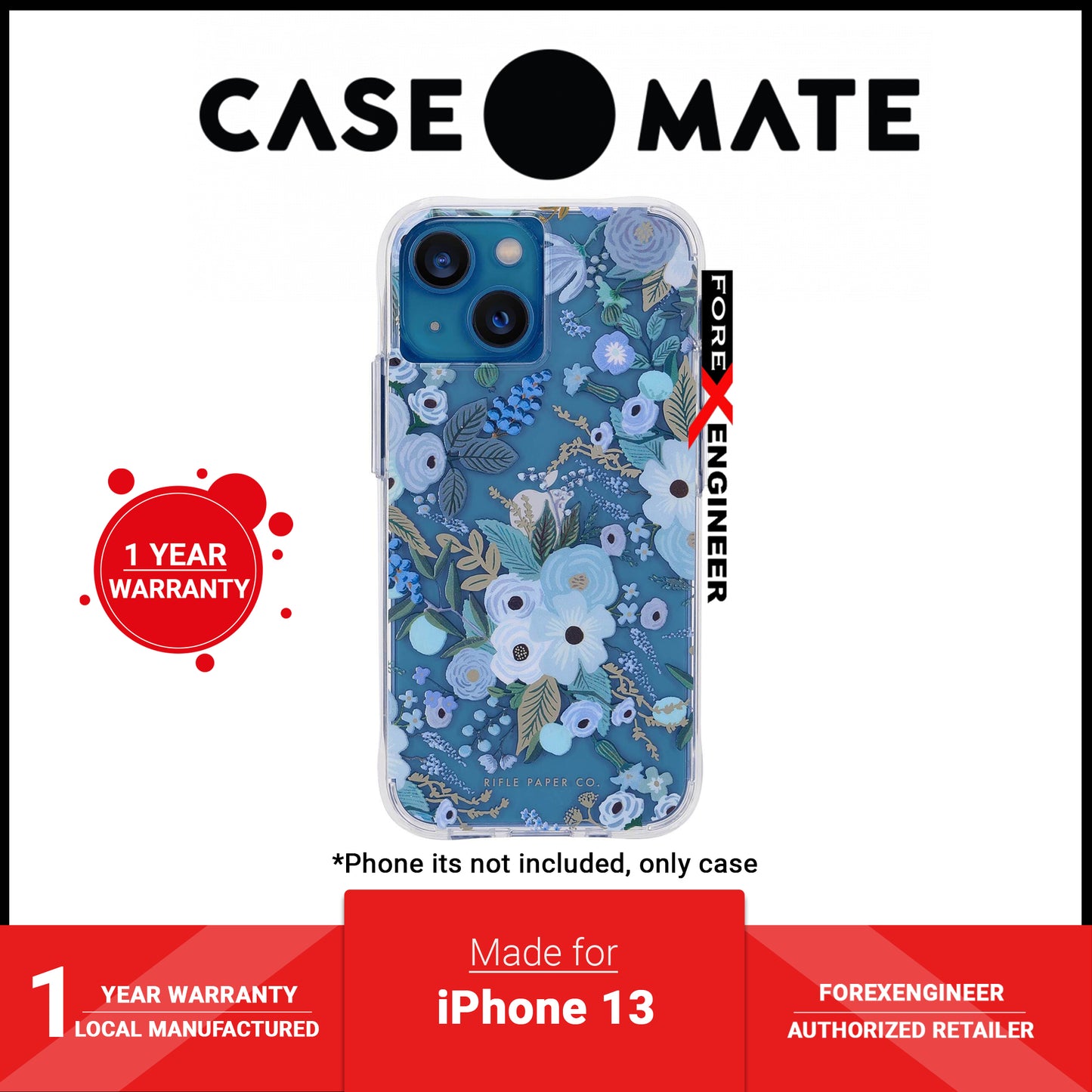 Case-Mate Rifle Paper Co. for iPhone 13 6.1" 5G with Antimicrobial - Garden Party Blue (Barcode: 840171706901 )