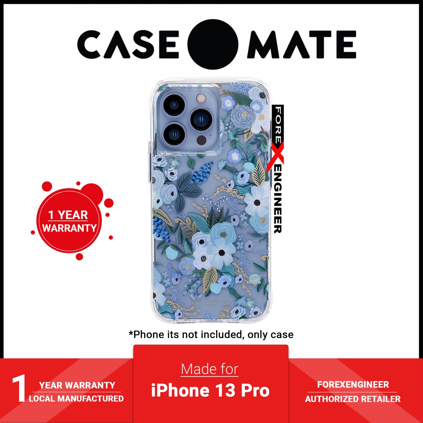 Case-Mate Rifle Paper Co. for iPhone 13 Pro 6.1" 5G with Antimicrobial - Garden Party Blue (Barcode: 840171706475 )