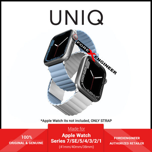 UNIQ Revix Magnetic Silicone Strap for Apple Watch Series 7 - SE - 6 - 5 - 4 - 3 - 2 - 1 ( 41mm - 40mm - 38mm ) - Arctic ( White - Blue ) (Barcode: 8886463679234 )