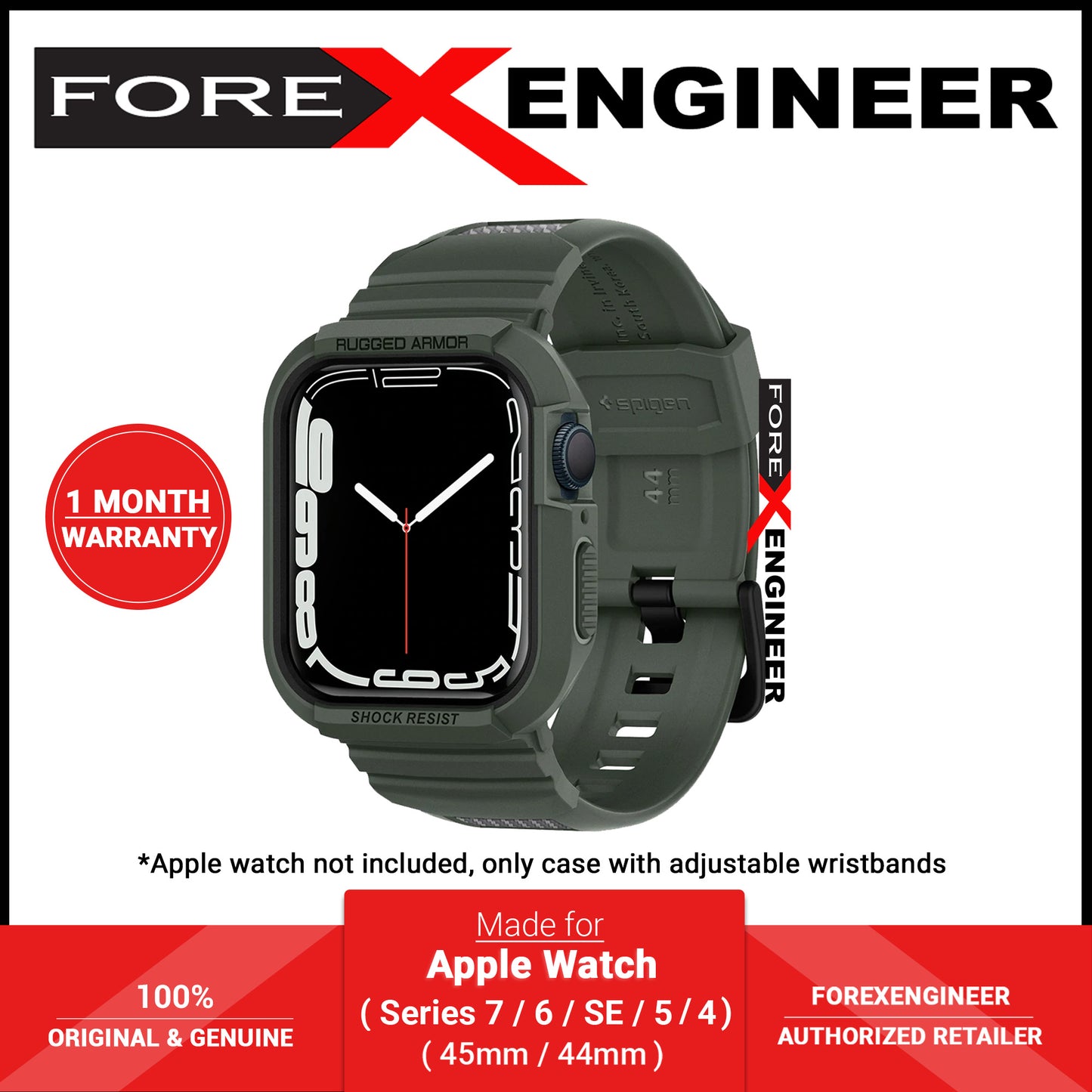 Spigen Rugged Armor PRO for Apple Watch Series 9 to Series 4 ( 45mm - 44mm ) with Wristband  - Military Green