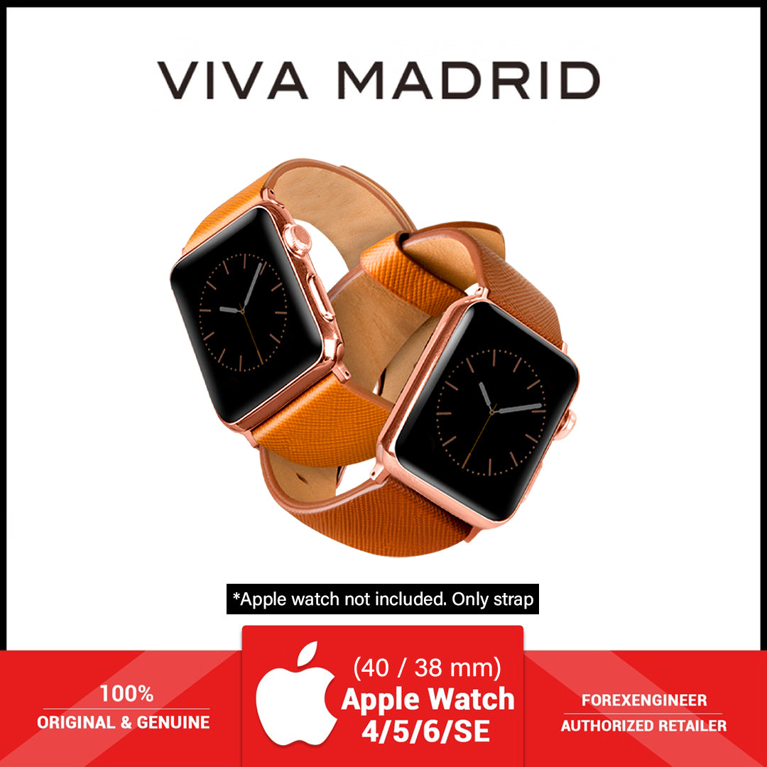 VIVA MADRID Montre Duo Leather Strap for Apple Watch Series 7 - SE - 6 - 5 - 4 - 3 - 2 - 1 ( 41mm - 40mm - 38mm )- Orange & Brown (Barcode: 8886461234589 )