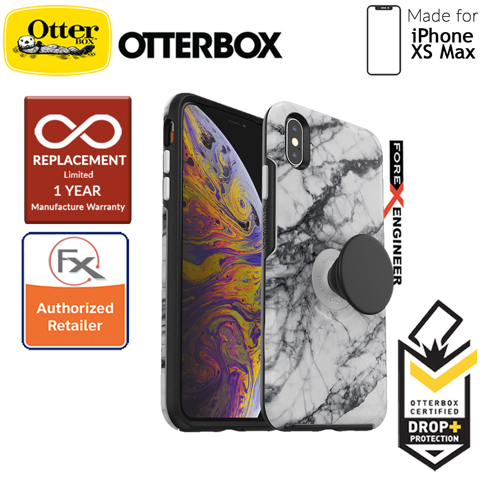 OTTER + POP Symmetry for iPhone Xs Max - Slim Protective Case with PopSockets -  White Marble