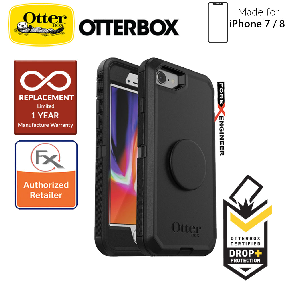 OTTER + POP Defender for iPhone 7 - 8 - Rugged Protective Case with PopSockets - Black