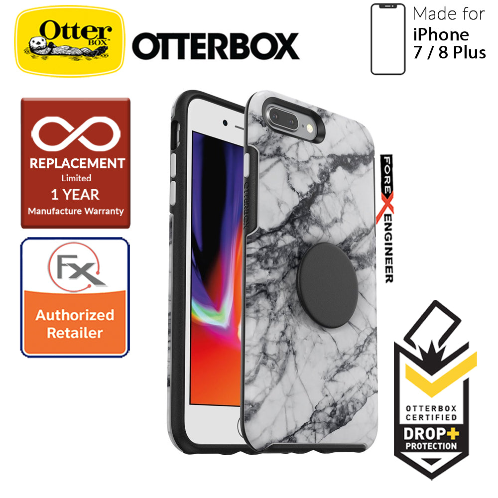 OTTER + POP Symmetry for iPhone 7 Plus - 8 Plus - Slim Protective Case with Pop Sockets - White Marble