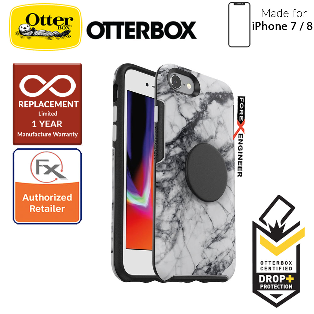 OTTER + POP Symmetry for iPhone 7 - 8 - Slim Protective Case with Pop Sockets -  White Marble