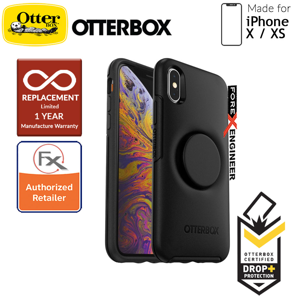 OTTER + POP Symmetry for iPhone X - Xs - Slim Protective Case with Pop Sockets - Black