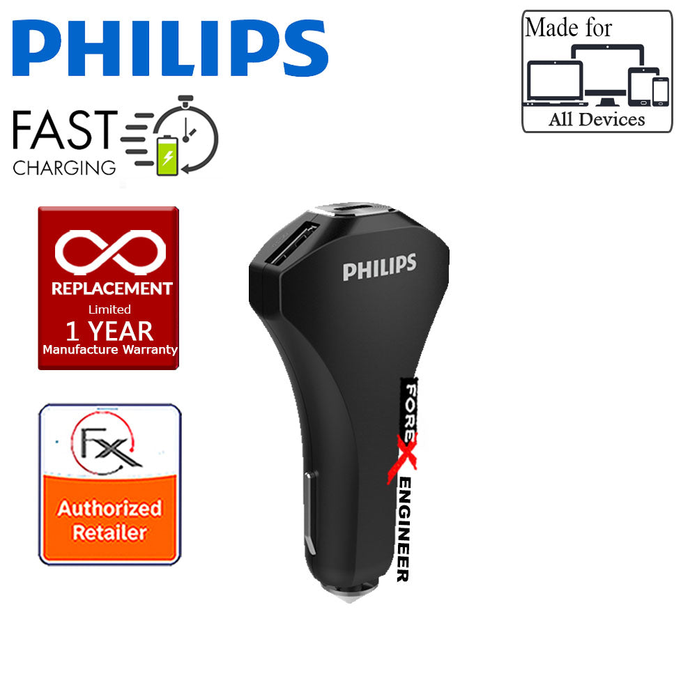Philips Car Charger PHDLP2012 Quick Charge 3.0 Type C 33W Dual Port - Black